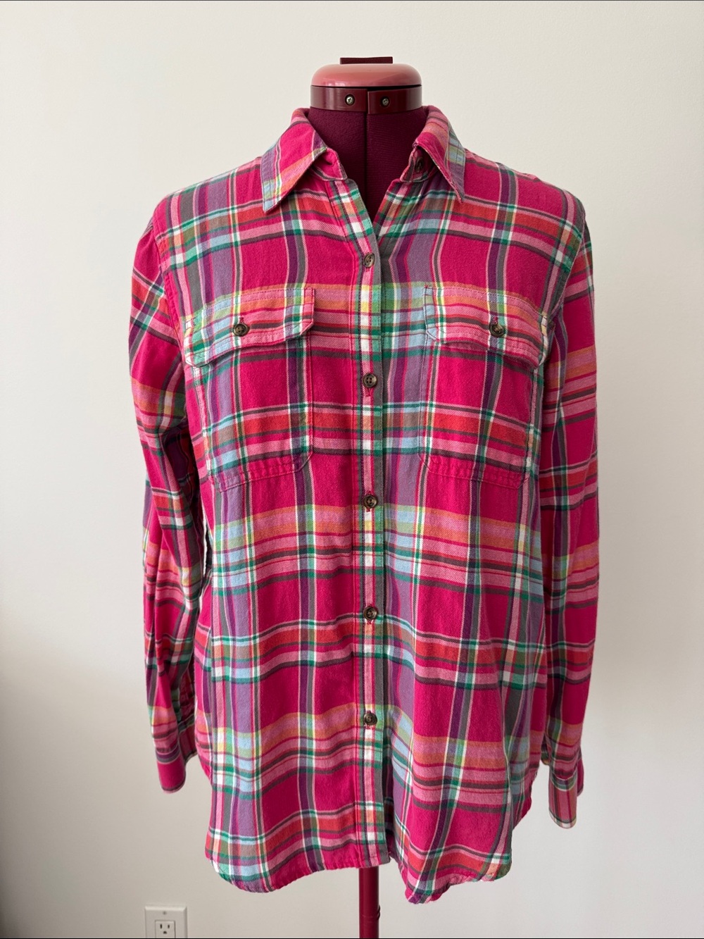 Chaps Pink Plaid Button Down Short Size M